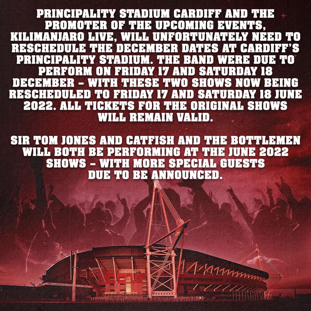 2021 CARDIFF SHOWS POSTPONED TO 17/18 JUNE 2022